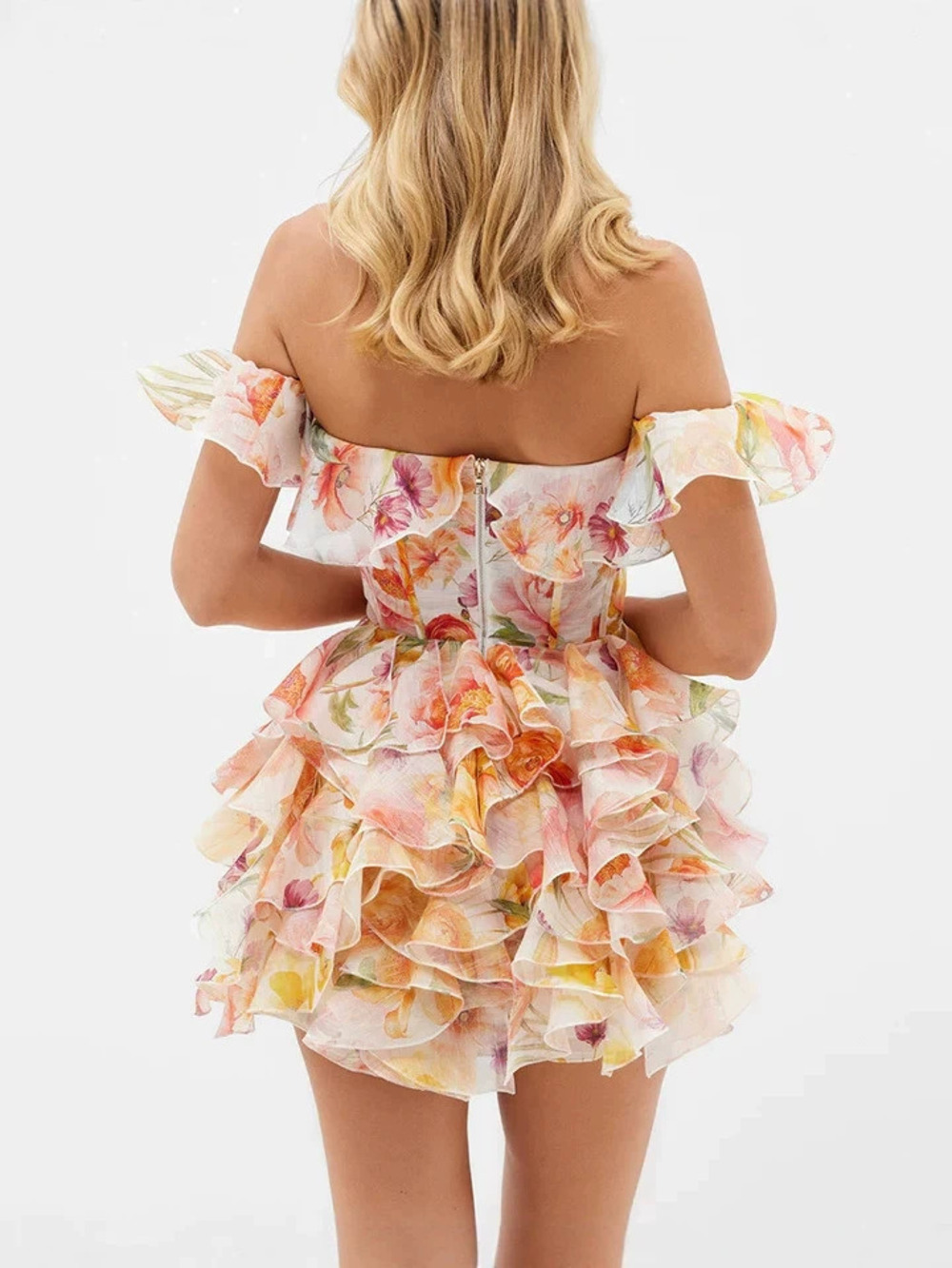 Zara Summer Off Shoulder Layered Ruffle Waist Dress - Picture 3 of 6